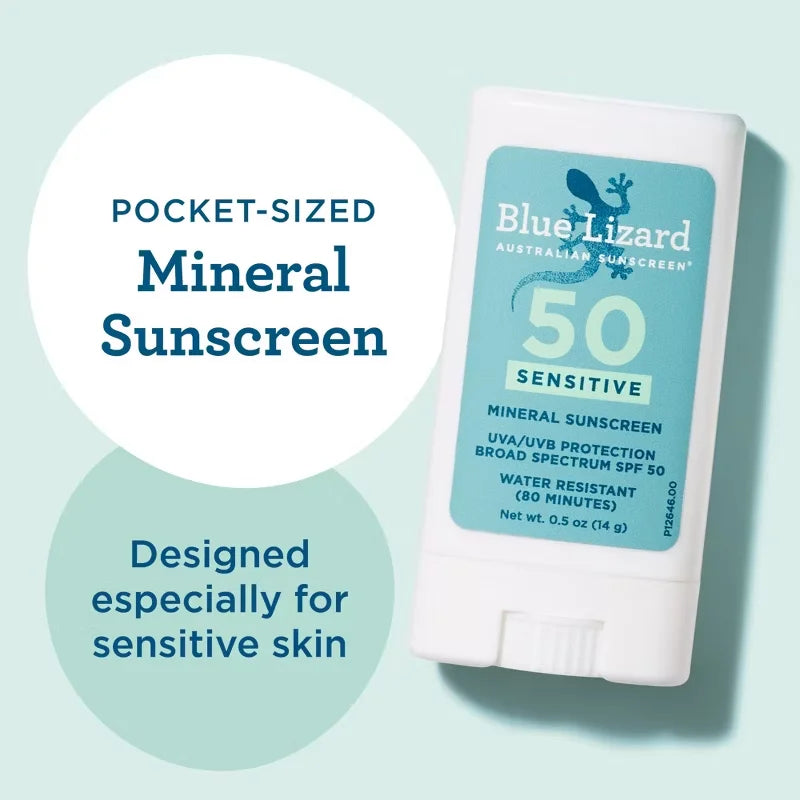 Blue Lizard Sensitive Mineral Sunscreen Stick - SPF 50+ - 0.5 oz: No Fragrance, Paraben-Free, Whole Body, Vegan