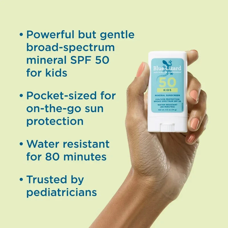 Blue Lizard Kids' Mineral Sunscreen Stick for Face and Body - SPF 50+ - 0.5 oz: Zinc Oxide, Vegan Formula, Paraben-Free