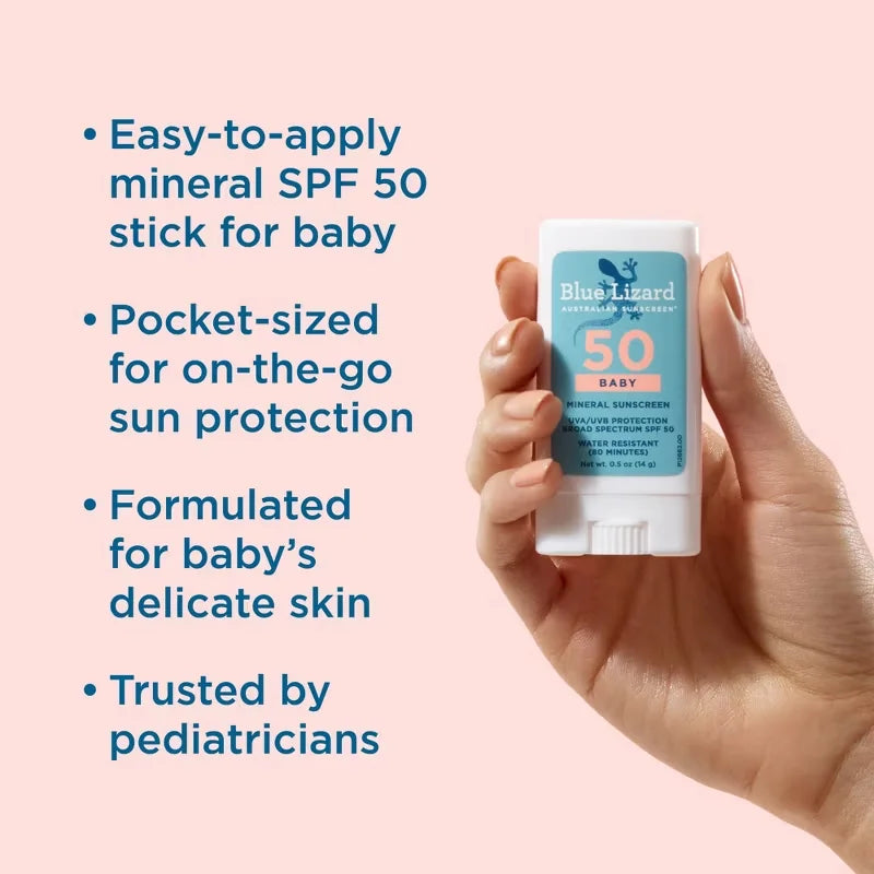 Blue Lizard Baby Mineral Sunscreen Stick for Face and Body - SPF 50+ - 0.5 oz