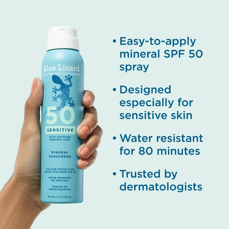 Blue Lizard Sensitive Mineral Sunscreen Spray - SPF 50+ - 5 oz: Whole Body, No Fragrance Added, Hypoallergenic