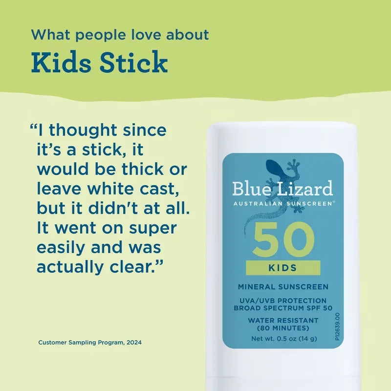 Blue Lizard Kids' Mineral Sunscreen Stick for Face and Body - SPF 50+ - 0.5 oz: Zinc Oxide, Vegan Formula, Paraben-Free