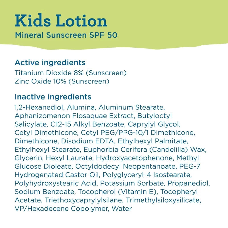 Blue Lizard Kids' Mineral-Based Sunscreen Lotion - SPF 50 - 5 fl oz: Whole Body, No Fragrance Added, Paraben-Free, Vegan