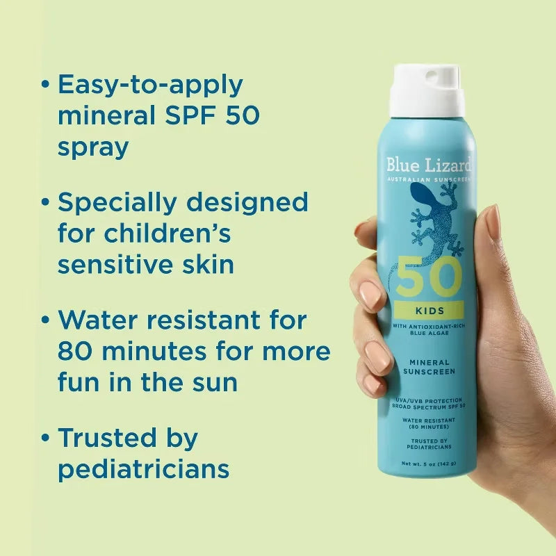 Blue Lizard Kids' Mineral Sunscreen Spray - SPF 50+ - 5 oz: Paraben-Free, Vegan, Whole Body, Contains Zinc Oxide